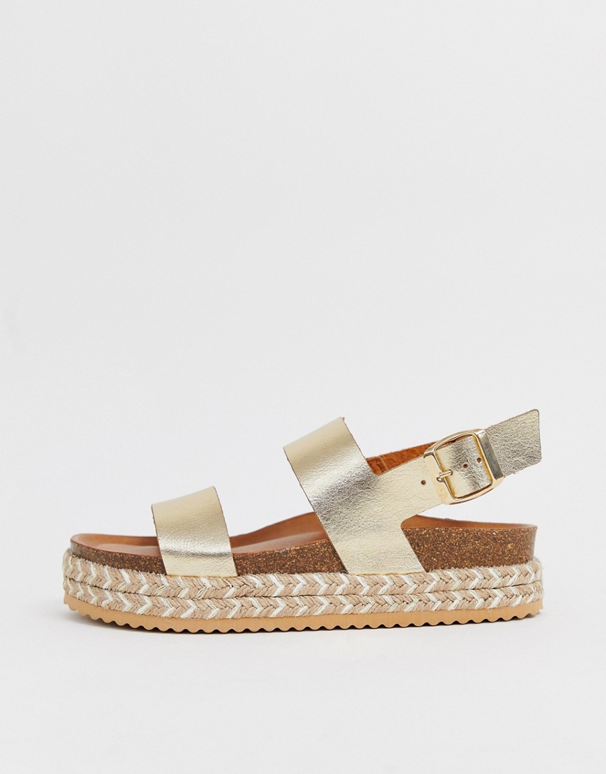 ALDO - Ruryan - Leren espadrille-sandalen in goud