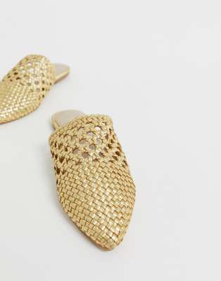 gold woven mules