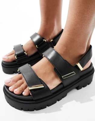 ALDO - Sanddy - Leder-Sandalen in Schwarz mit dicker Sohle