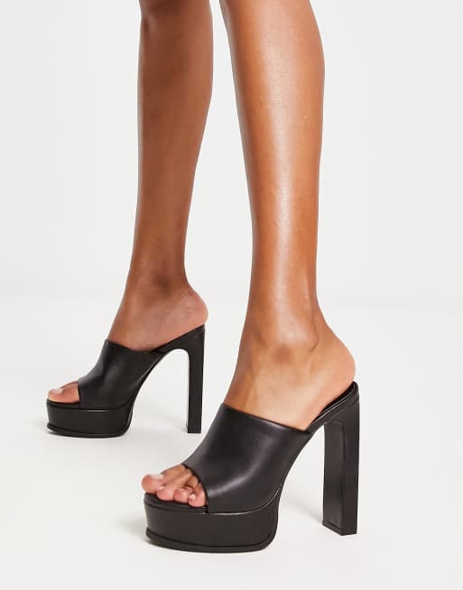 Black mule heel sandals sale