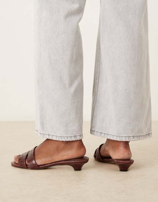 ALDO - Scarletta - Leren instapsandalen met hakken en krokodilleneffect in bruin, 2 van 4