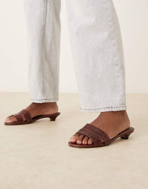 ALDO - Scarletta - Leren instapsandalen met hakken en krokodilleneffect in bruin, 3 van 4
