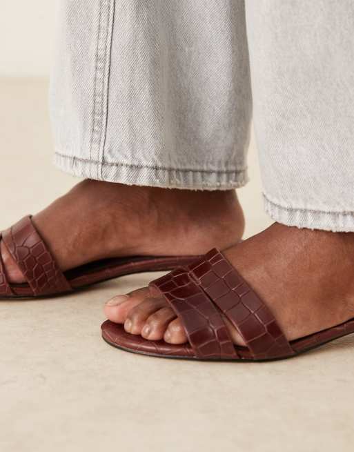 ALDO - Scarletta - Leren instapsandalen met hakken en krokodilleneffect in bruin, 4 van 4
