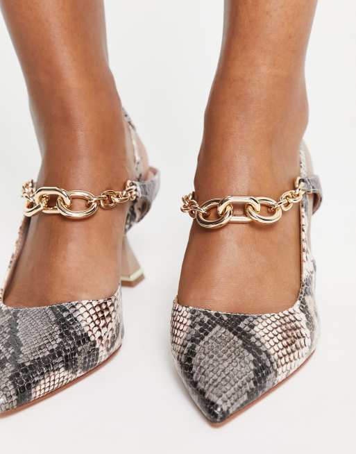 ALDO - Scarpe con tacco pitonate con cinturino posteriore e catenina decorativa   , 2 di 4
