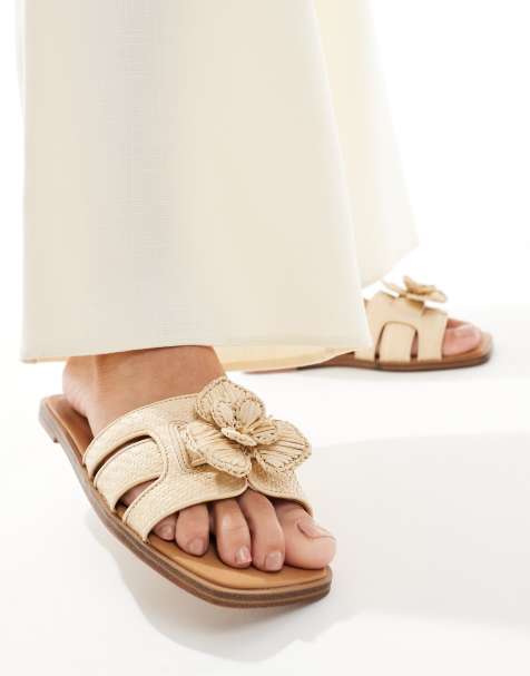 ALDO - Seaflower - Gewatteerde platte sandalen in beige raffia - view 1