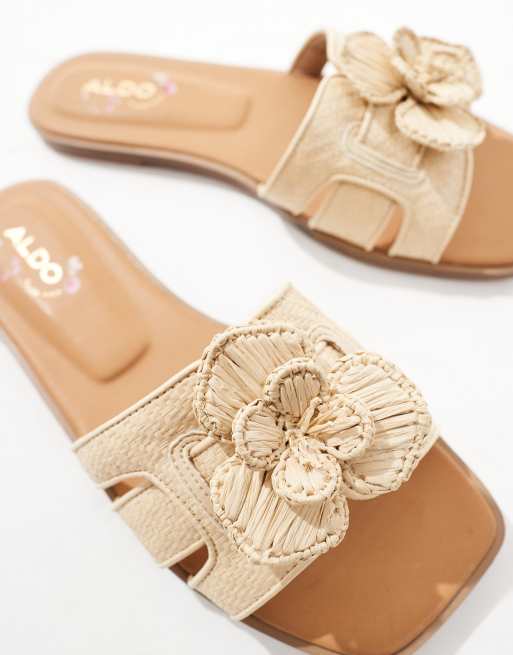 ALDO - Seaflower - Gewatteerde platte sandalen in beige raffia, 2 van 4