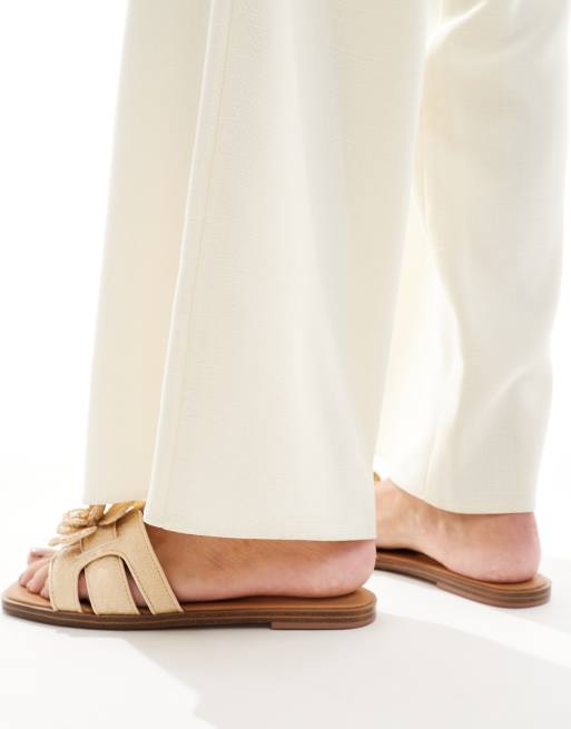 ALDO - Seaflower - Gewatteerde platte sandalen in beige raffia, 3 van 4