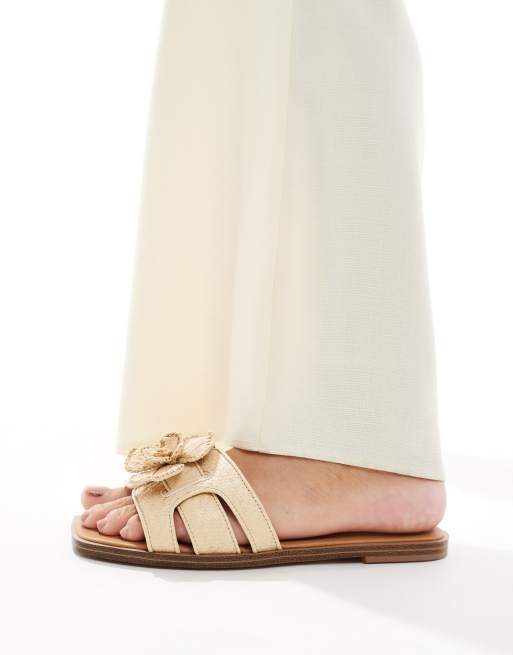 ALDO Seaflower padded flat sandals in beige raffia | ASOS