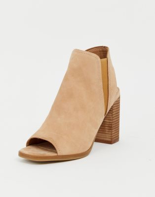 tan peep toe block heels