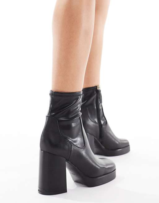 ALDO Seraphica block heel high ankle sock boots in black leather, 2 of 4