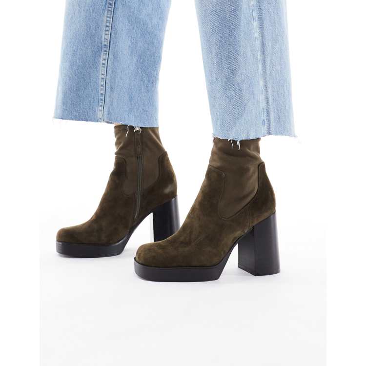 ALDO Seraphica block heel high ankle sock boots in brown  display picture 1