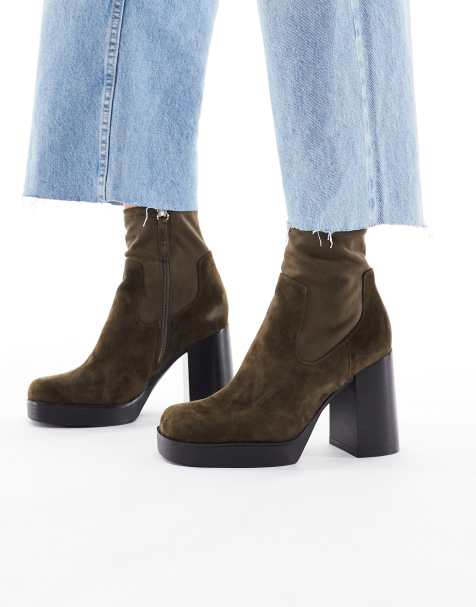 ALDO – Seraphica – Brązowe botki z elastyczną cholewką za kostkę na obcasie klockowym - view 1