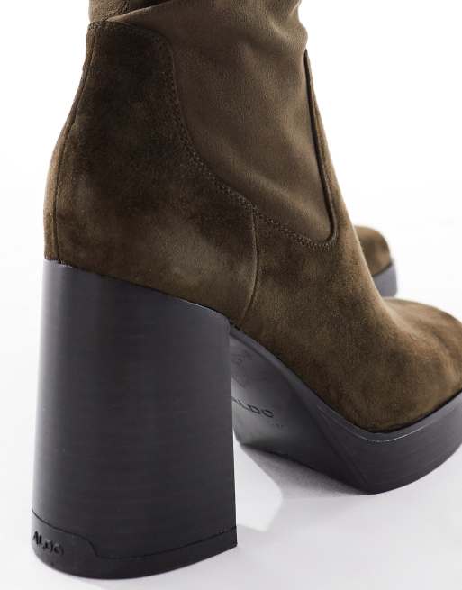 ALDO – Seraphica – Bruna sockboots i läder med ankelhög modell och blockklackar, 3 av 4