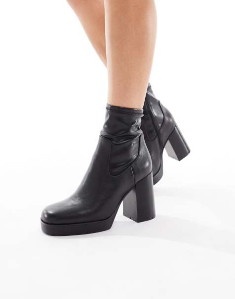 ALDO – Seraphica – Svarta sockboots i läder med ankelhög modell och blockklackar - view 1