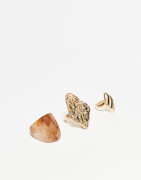 ALDO - Set van 3 ringen met tortoise in bruin en goud - view 1
