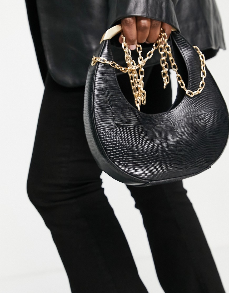 ALDO Sevaymma curved shoulder bag with gold chain in black
