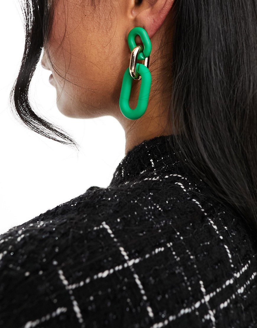 ALDO Sevyn chain link earrings in green and gold