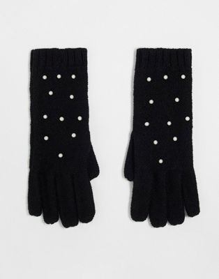 ALDO Shaniee pearl embellished gloves in black