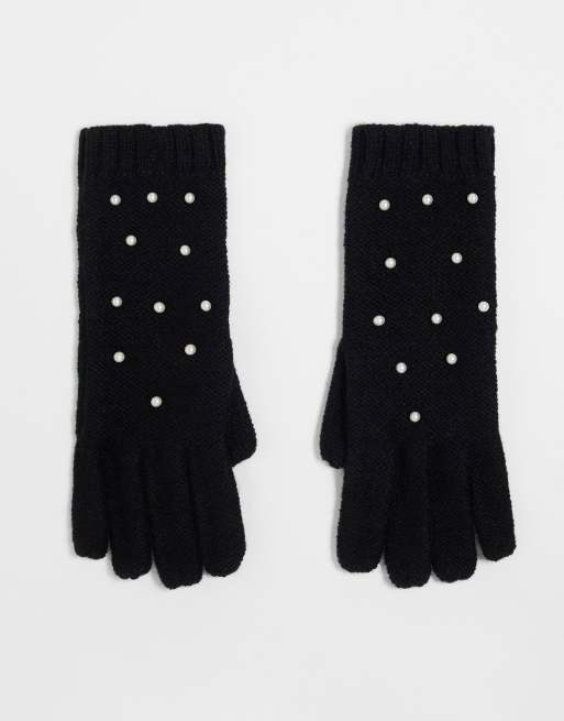 ALDO Shaniee pearl embellished gloves in black