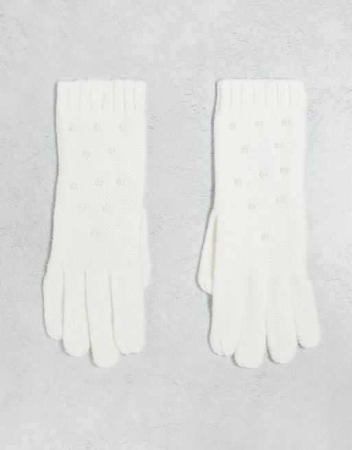 ALDO Shaniee pearl embellished gloves in white