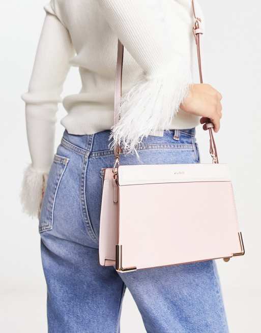 Aldo shoulder bag with handle with floral design scarf in pink, 4 of 4