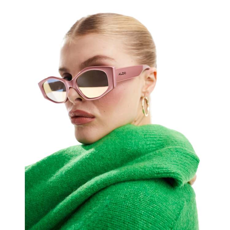 ALDO slim hexagonal sunglasses in iridescent pink | ASOS display picture 1