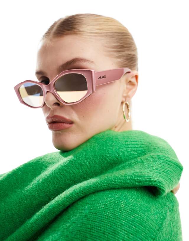 ALDO - slim hexagonal sunglasses in irridescent pink