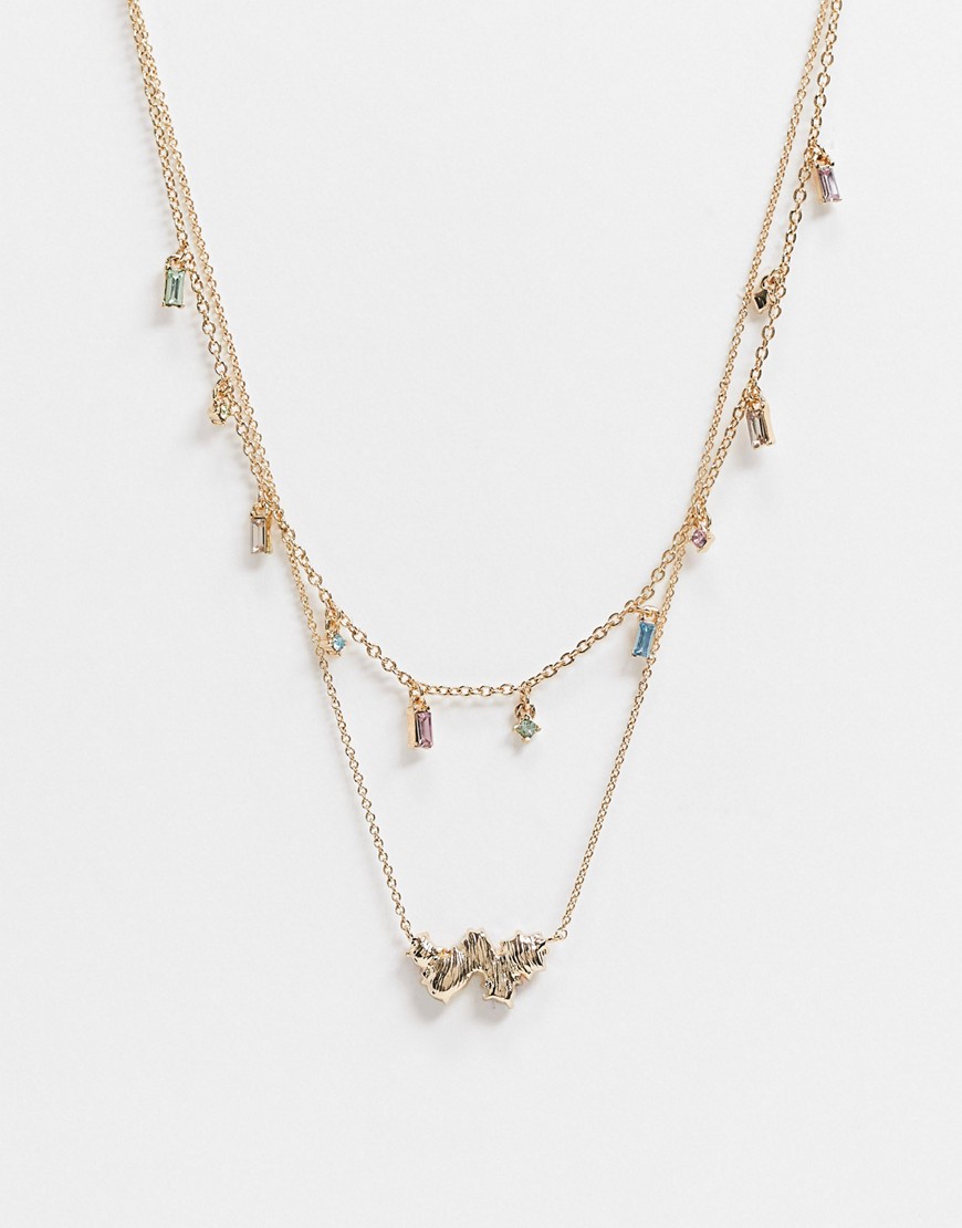 ALDO – Soames – Guldfärgat halsband med flera kedjor och pastellfärgade stenar