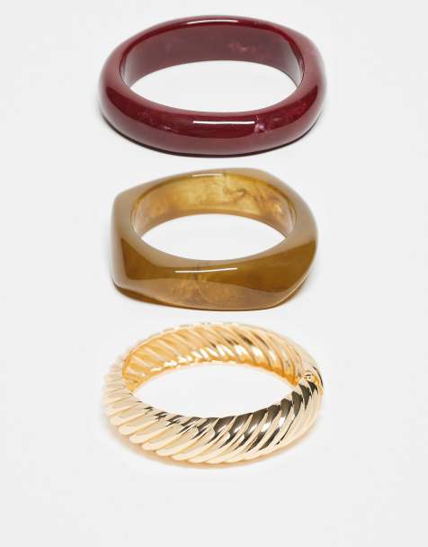 ALDO solares chunky 3 bangle set in burgundy, khaki and gold - view 1