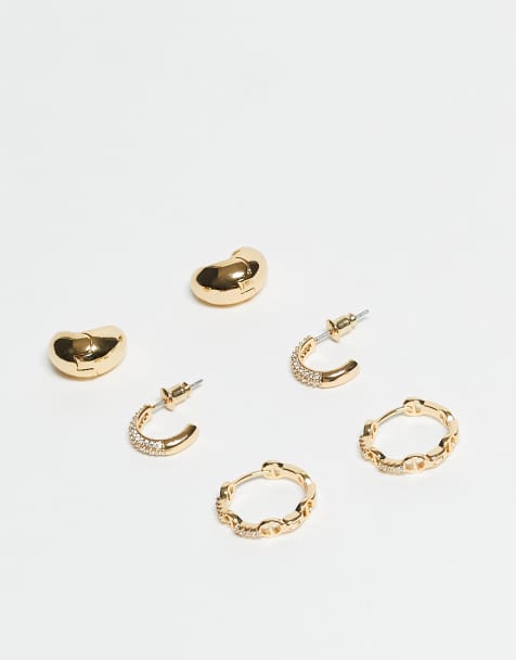 ALDO – Sophiiaa – Guldfärgade örhängen med kedjelänkar, pavéinfattade stenar och droppformad design, 3-pack - view 1