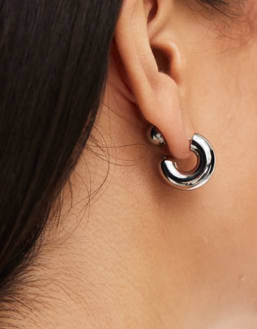ALDO stainless steel chunky hoop earrings with ball back in silver ASOS