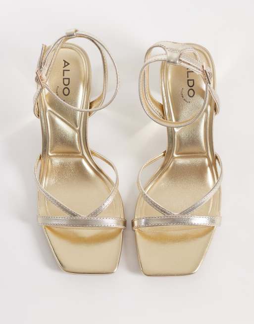 Aldo Stellare heeled sandals with ankle strap in gold, 2 of 4