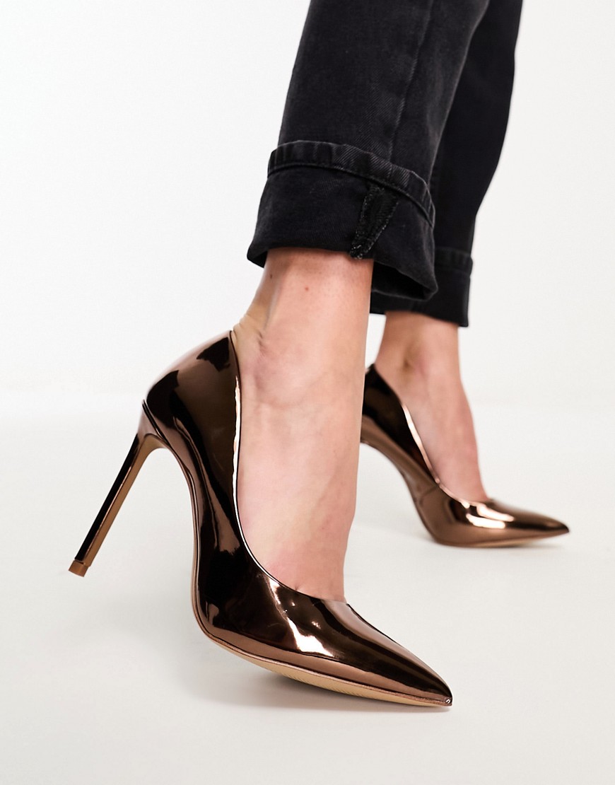 ALDO Stessy 2.0 court heeled court shoes in bronze mirror-Brown