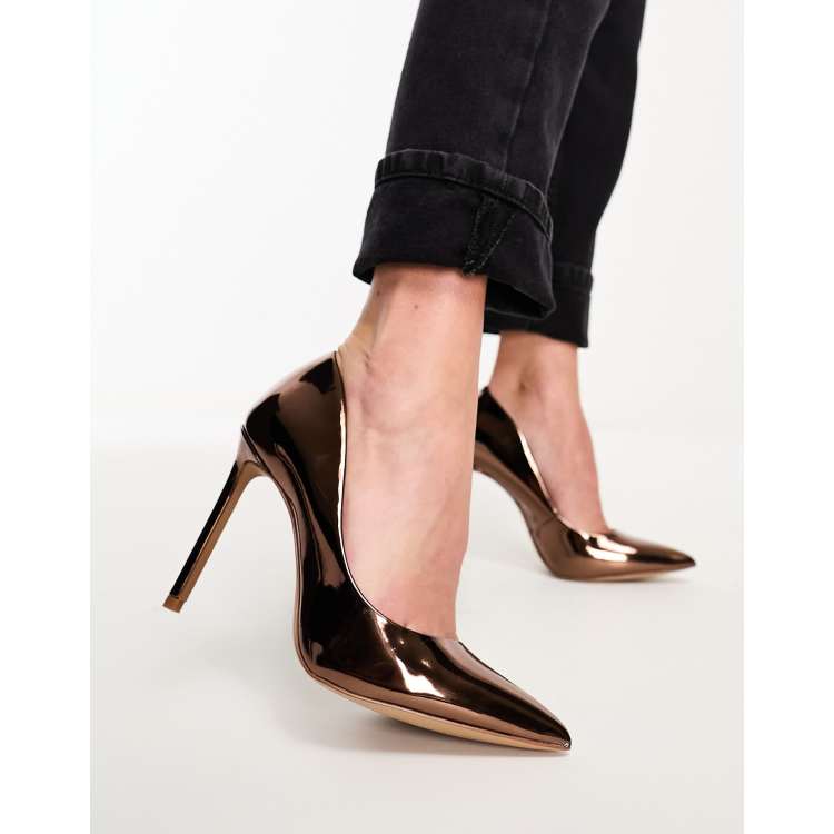 ALDO Stessy 2.0 court heeled court shoes in bronze mirror ASOS