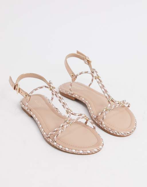 Aldo strappy flat sandals in gold | ASOS