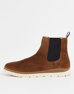 Aldo suede chelsea ankle boots with contrast sole in cognac