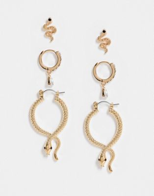 ALDO Sylithh snake earrings multipack in gold