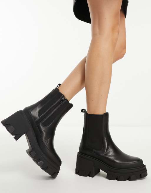 ALDO Talanariel Ankle Boots aus schwarzem Leder mit dicker Sohle ASOS