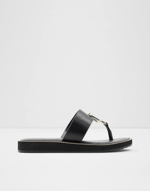 ALDO – Tatyx – Flache Sandalen mit Zehensteg und Metalldetail in Schwarz , 4 von 4