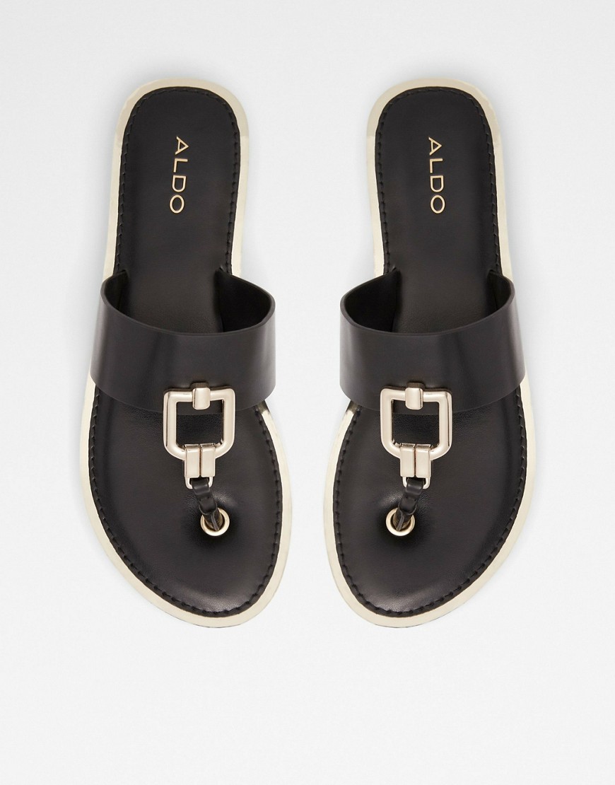 ALDO Tatyx hardware toe post flat sandals in black