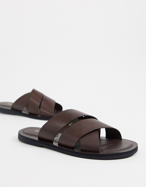 ALDO thigollan leather footbed flat sandals in brown