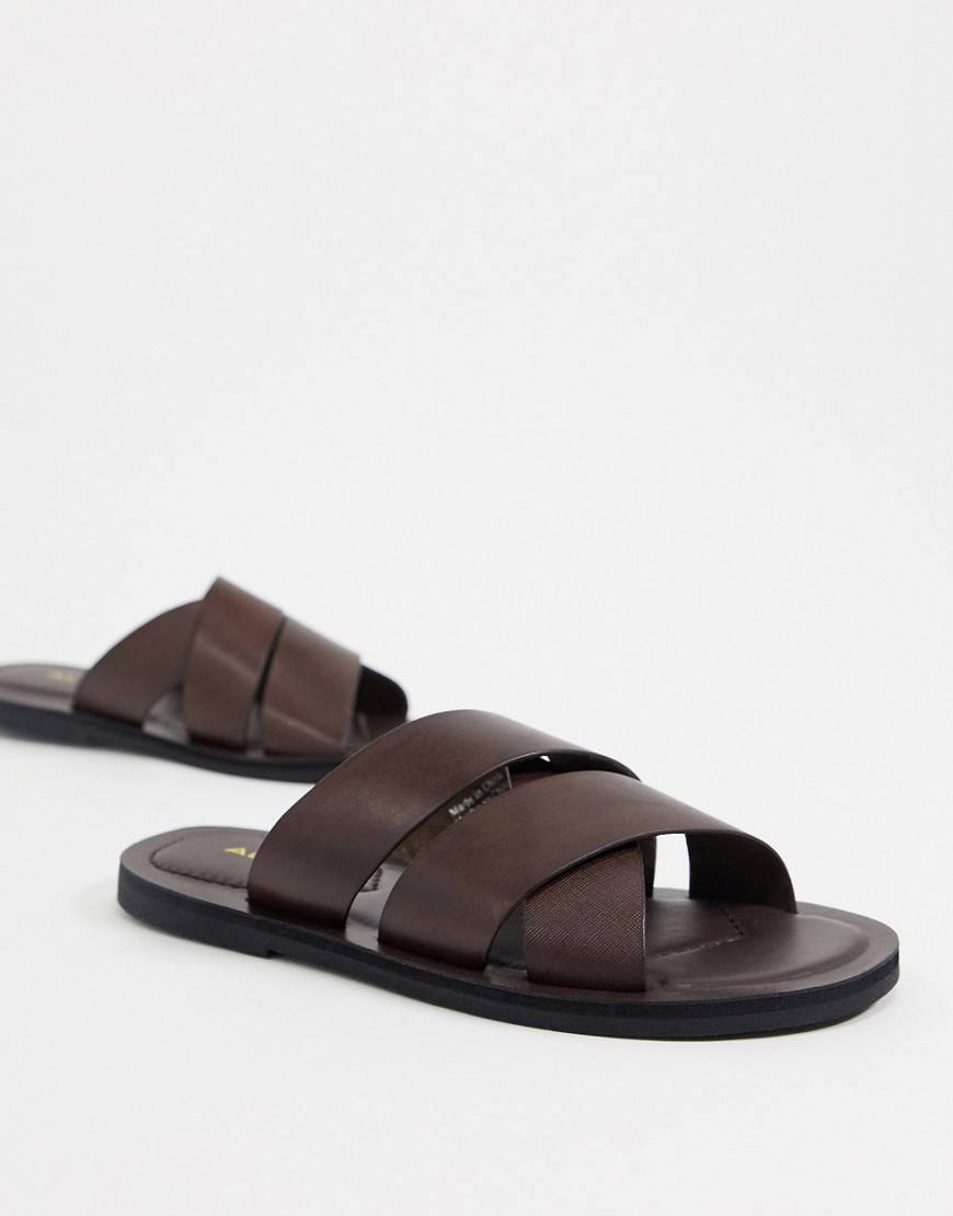 ALDO - Thigollan - Platte sandalen met voetbed van leer in bruin