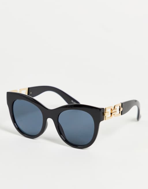 ALDO Tractor buckle detail round sunglasses in black |