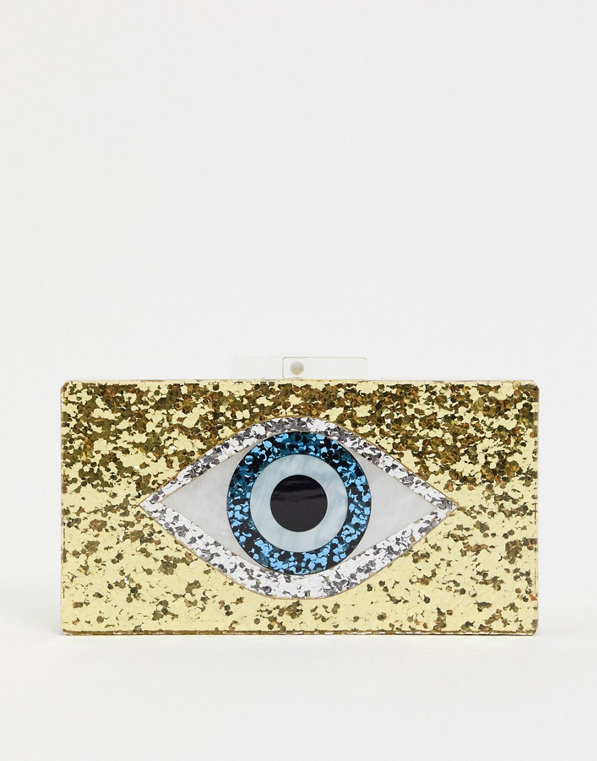 Aldo uleawiel sequin clutch bag with eye detail-Gold