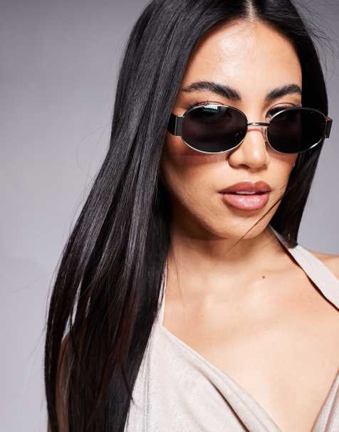 ALDO unirerin slim round metal sunglasses in black and silver - view 1
