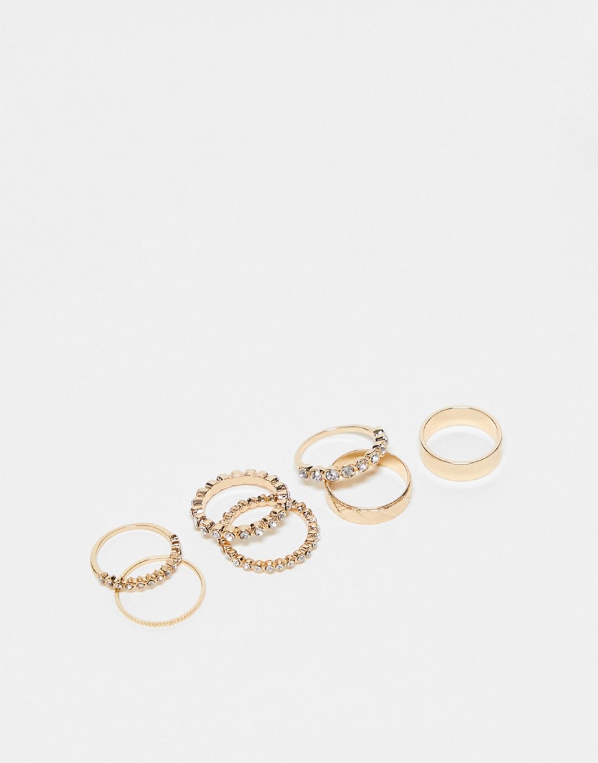 Aldo Unylith Pack Of 6 Rings In Gold Texture And Crystals
