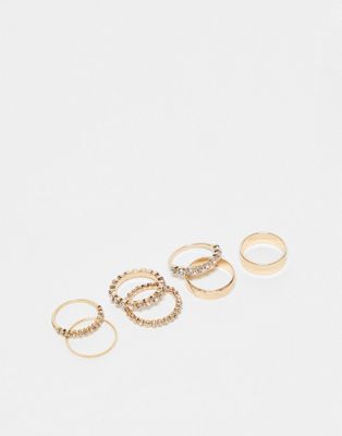 ALDO Unylith pack of 7 rings in gold texture and crystals