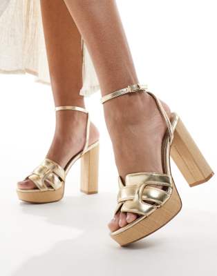 ALDO - Valaberel - Sandalen in Goldoptik mit Absatz-Goldfarben