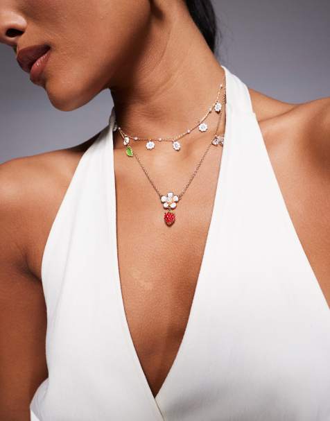 ALDO - Veryberry - Ketting met madeliefjes en aardbei-hangertje in goud - view 1