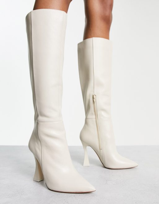 White leather shop high boots